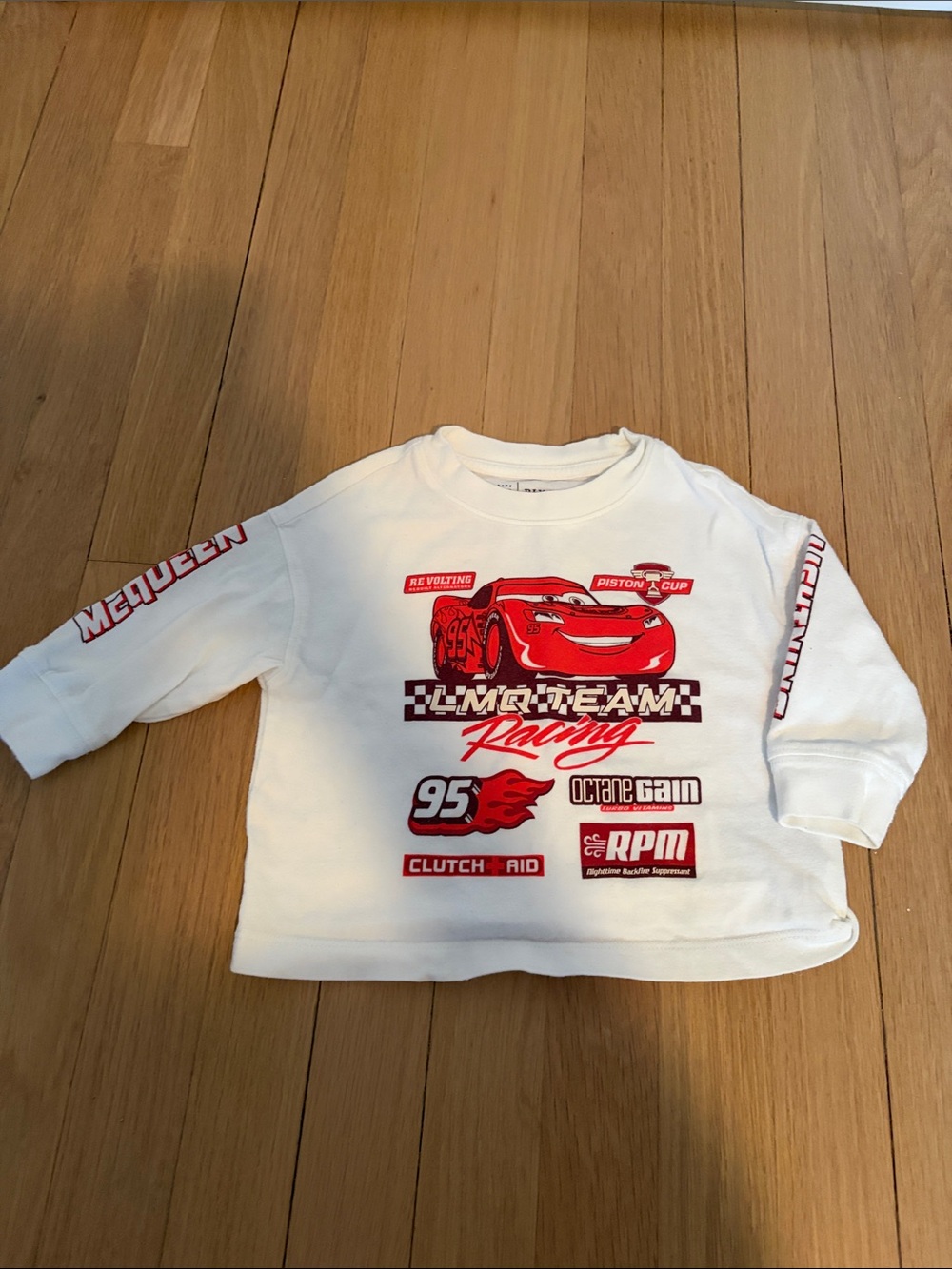 GAP X Pixar White Lightning McQueen Racing Graphic Long Sleeve Shirt for Kids